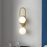 Modern Belisto Gold Wall Lamp with Oval Metal Frame and White Glass Globe Shade