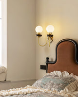 Modern Bellevue Opaline Glass and Walnut Wall Sconce with Brass Finish Indoor Lighting Fixture