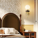 Modern Bellevue Opaline Glass and Walnut Wall Sconce with Brass Finish Indoor Lighting Fixture