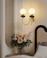 Modern Bellevue Opaline Glass and Walnut Wall Sconce with Brass Finish Indoor Lighting Fixture