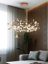 Modern Big O Firefly LED Circular Chandelier Ring Pendant Light with Leaf Accents