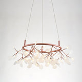 Modern Big O Firefly LED Circular Chandelier Ring Pendant Light with Leaf Accents