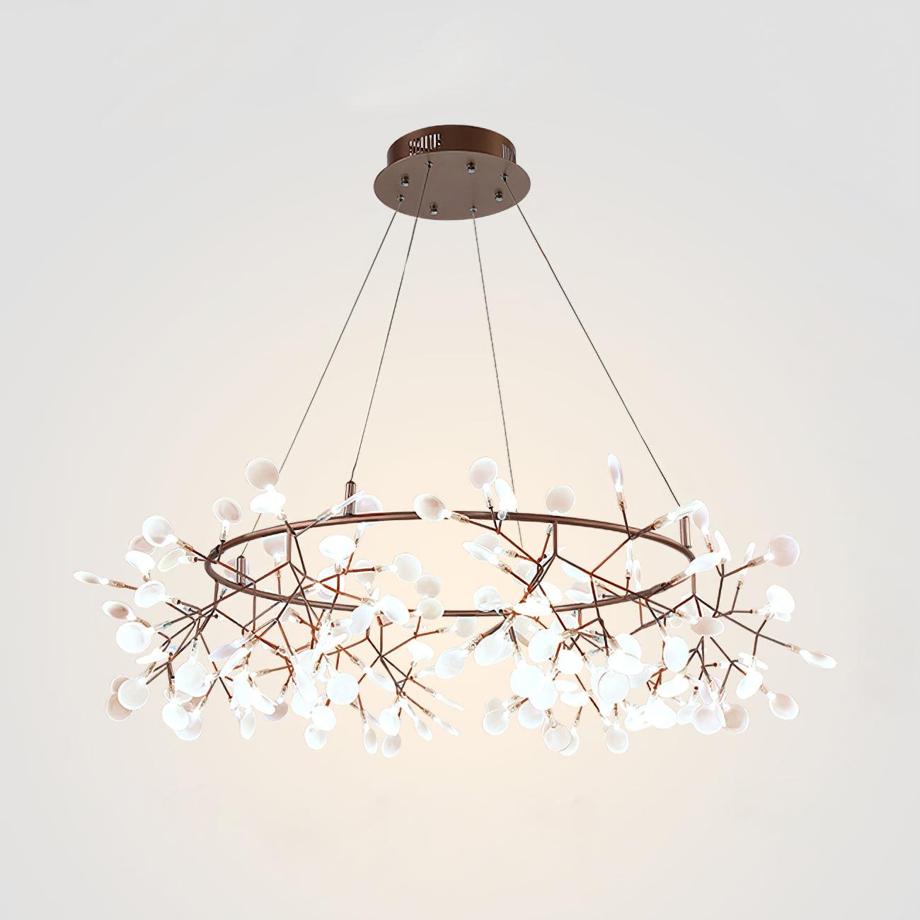 Modern Big O Firefly LED Circular Chandelier Ring Pendant Light with Leaf Accents