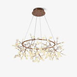 Modern Big O Firefly LED Circular Chandelier Ring Pendant Light with Leaf Accents