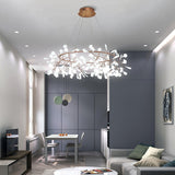 Modern Big O Firefly LED Circular Chandelier Ring Pendant Light with Leaf Accents