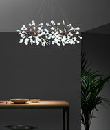 Modern Big O Firefly LED Circular Chandelier Ring Pendant Light with Leaf Accents