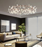 Modern Big O Firefly LED Circular Chandelier Ring Pendant Light with Leaf Accents