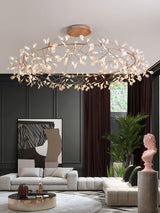 Modern Big O Firefly LED Circular Chandelier Ring Pendant Light with Leaf Accents