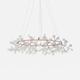 Modern Big O Firefly LED Circular Chandelier Ring Pendant Light with Leaf Accents