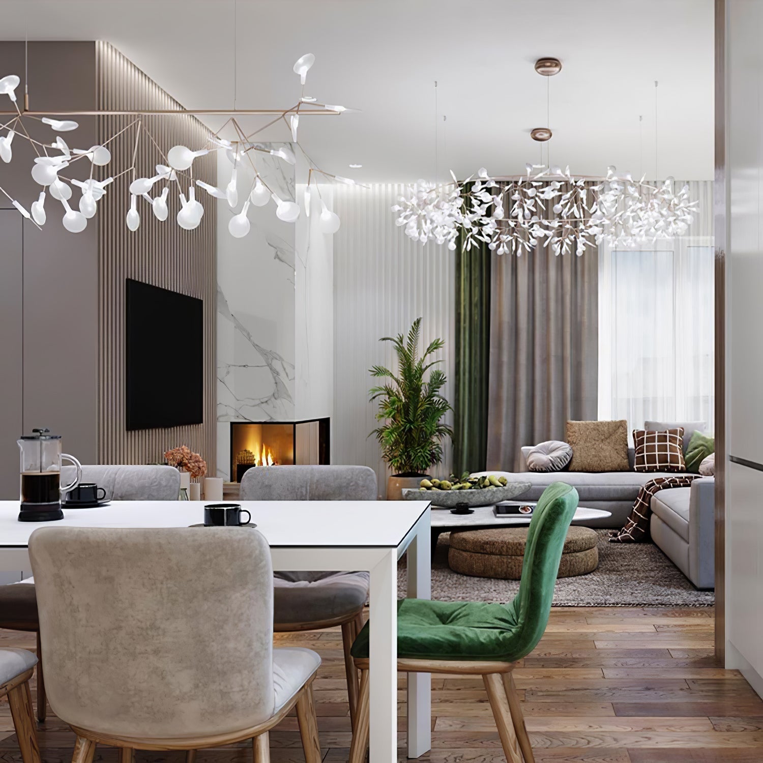 Modern Big O Firefly LED Circular Chandelier Ring Pendant Light with Leaf Accents