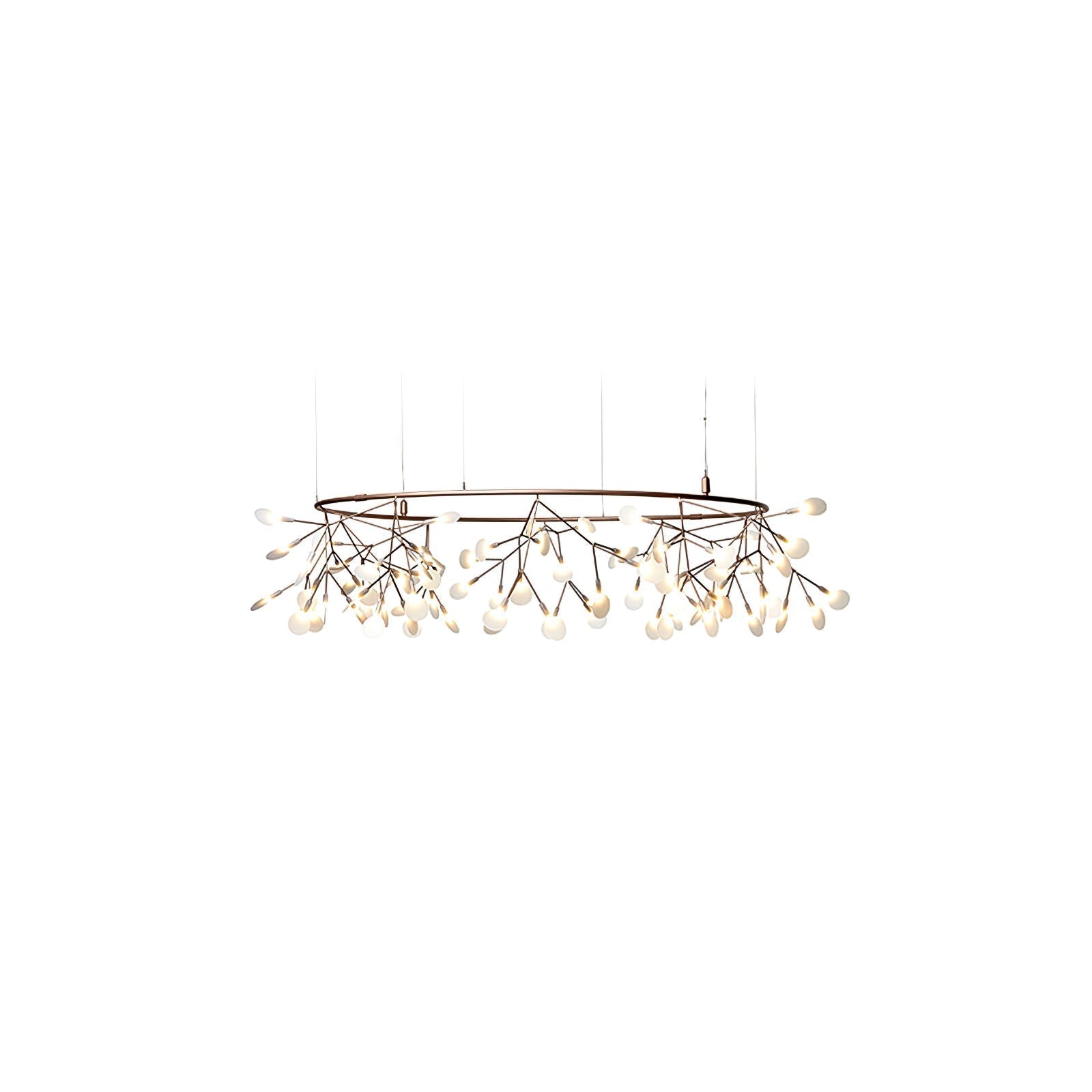 Modern Big O Firefly LED Circular Chandelier Ring Pendant Light with Leaf Accents