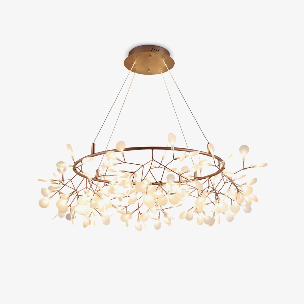 Modern Big O Firefly LED Circular Chandelier Ring Pendant Light with Leaf Accents