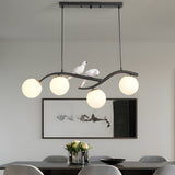 Modern Bird Branch Dining Room Chandelier with 3 Color Dimming Glass Globe Pendant Light