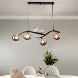 Modern Bird Branch Dining Room Chandelier with 3 Color Dimming Glass Globe Pendant Light
