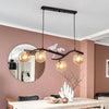 Modern Bird Branch Dining Room Chandelier with 3 Color Dimming Glass Globe Pendant Light