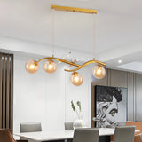 Modern Bird Branch Dining Room Chandelier with 3 Color Dimming Glass Globe Pendant Light