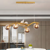 Modern Bird Branch Dining Room Chandelier with 3 Color Dimming Glass Globe Pendant Light