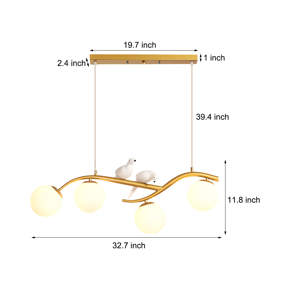 Modern Bird Branch Dining Room Chandelier with 3 Color Dimming Glass Globe Pendant Light