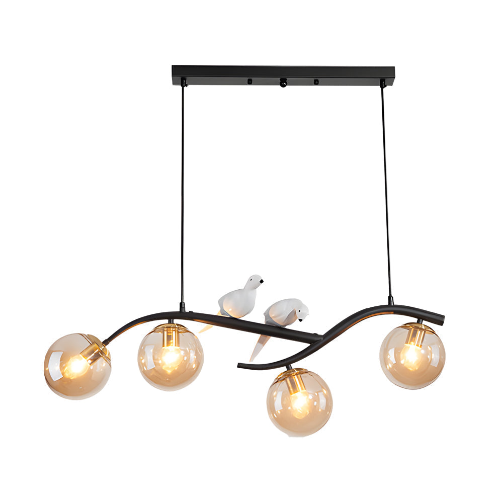 Modern Bird Branch Dining Room Chandelier with 3 Color Dimming Glass Globe Pendant Light