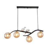 Modern Bird Branch Dining Room Chandelier with 3 Color Dimming Glass Globe Pendant Light