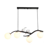 Modern Bird Branch Dining Room Chandelier with 3 Color Dimming Glass Globe Pendant Light