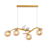 Modern Bird Branch Dining Room Chandelier with 3 Color Dimming Glass Globe Pendant Light