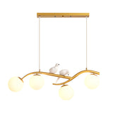 Modern Bird Branch Dining Room Chandelier with 3 Color Dimming Glass Globe Pendant Light