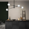 Modern Black 4 Light Glass Sputnik Chandelier LED Linear Ceiling Hanging Light Fixture for Living Room