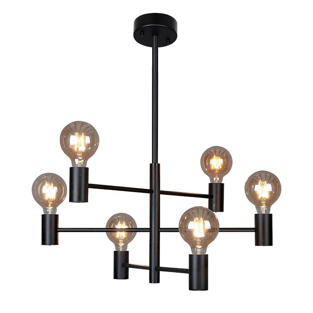 Modern Black 6 Light Sputnik Chandelier Nordic Industrial Semi Flush Mount Pendant Light