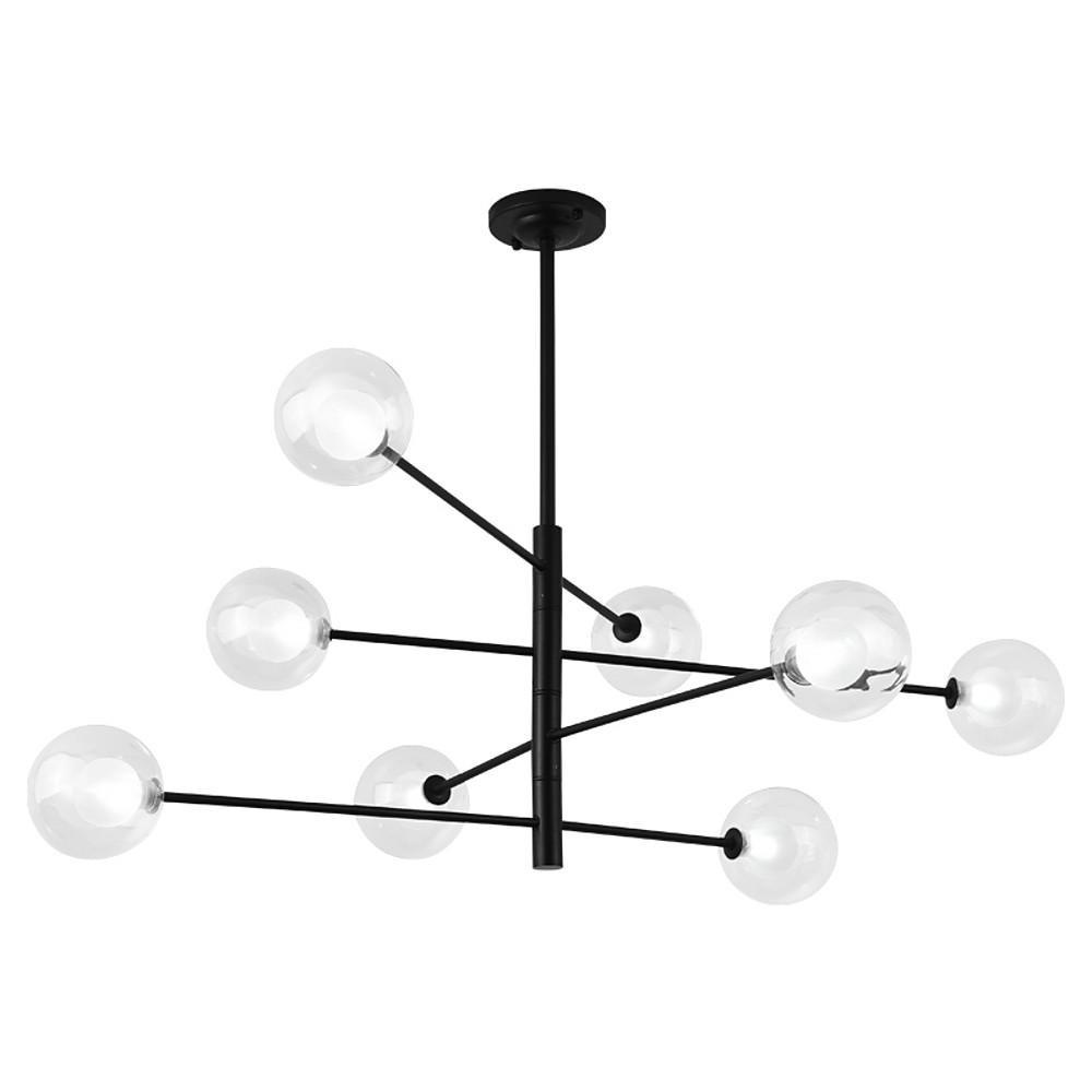 Modern Black 8 Light Linear Sputnik Chandelier with Clear Glass Globes for Dining Room