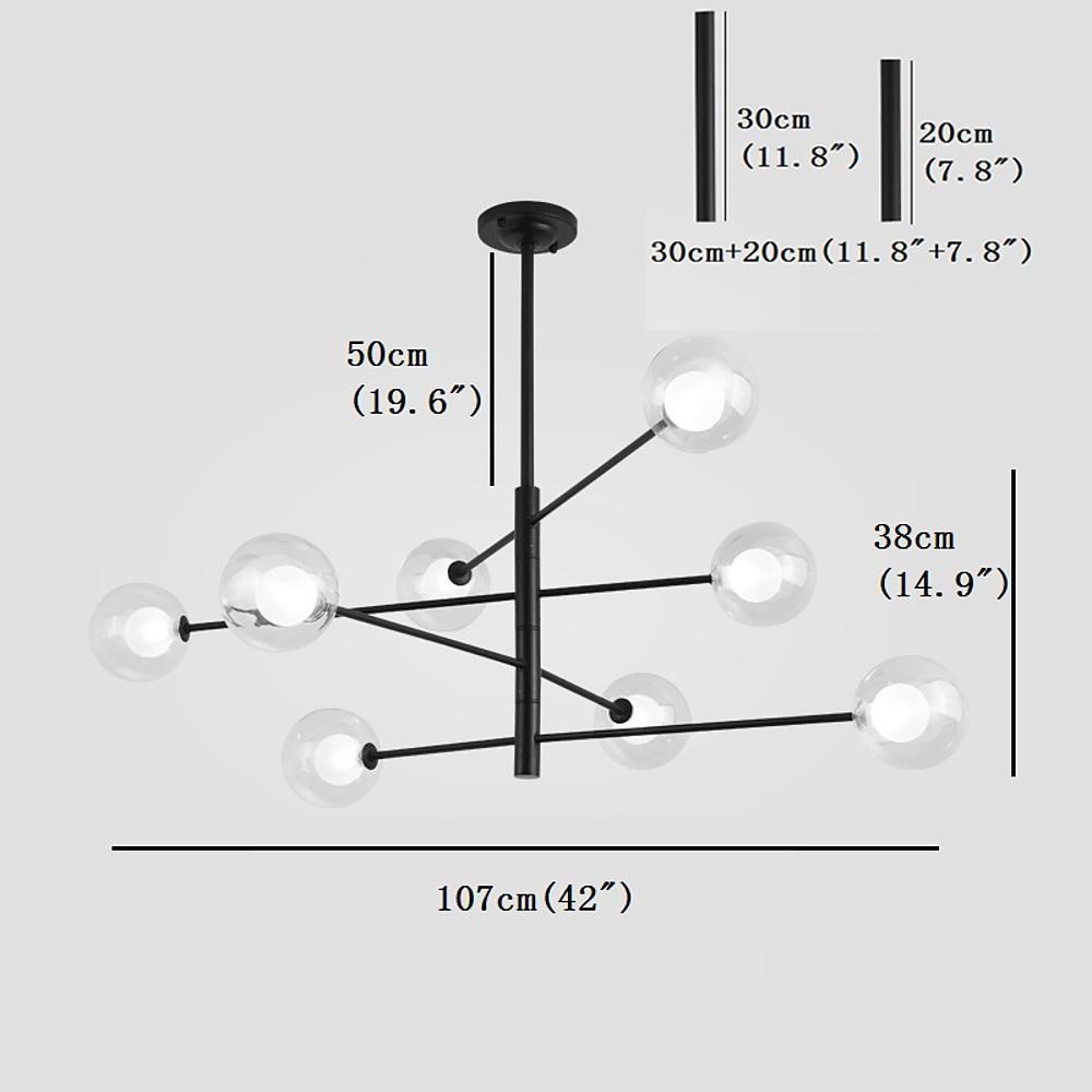 Modern Black 8 Light Linear Sputnik Chandelier with Clear Glass Globes for Dining Room
