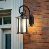 Modern Black Aluminum Exterior Wall Light with Clear Striped Glass Sconce for Porch and Garden