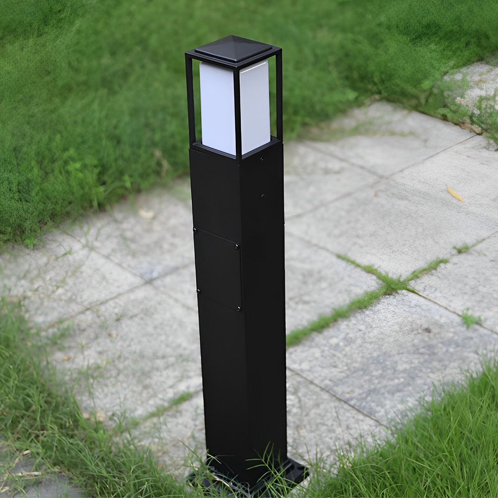 Modern Black Aluminum Square Outdoor Bollard Light for Path and Garden Illumination