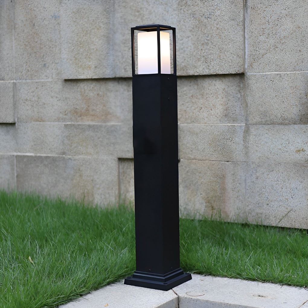 Modern Black Aluminum Square Outdoor Bollard Light for Path and Garden Illumination