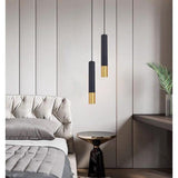 Modern Black and Gold Cylinder LED Pendant Light for Kitchen Island and Dining Room