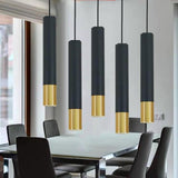 Modern Black and Gold Cylinder LED Pendant Light for Kitchen Island and Dining Room