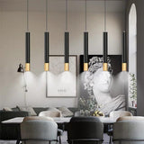 Modern Black and Gold Cylinder LED Pendant Light for Kitchen Island and Dining Room