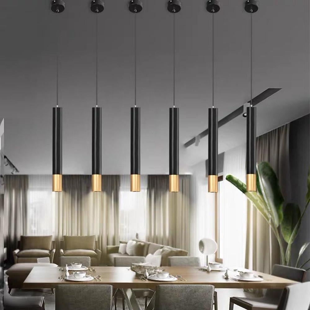 Modern Black and Gold Cylinder LED Pendant Light for Kitchen Island and Dining Room