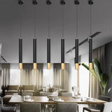 Modern Black and Gold Cylinder LED Pendant Light for Kitchen Island and Dining Room