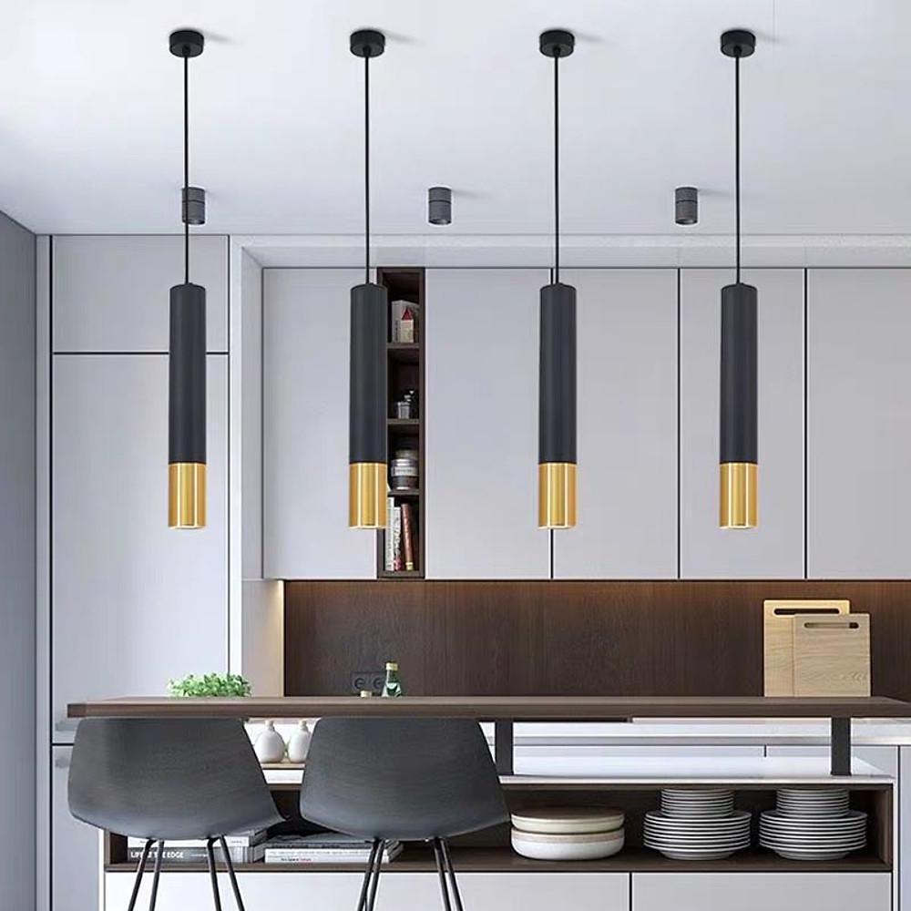 Modern Black and Gold Cylinder LED Pendant Light for Kitchen Island and Dining Room