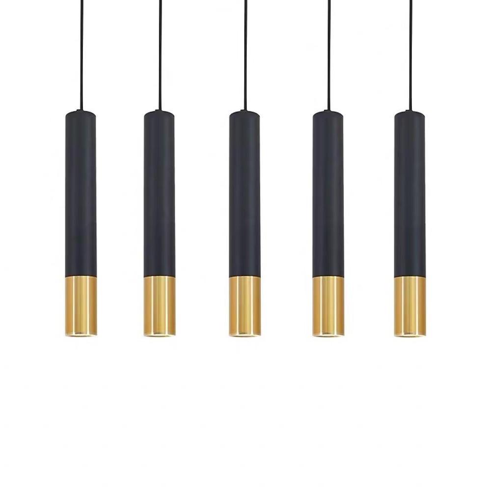 Modern Black and Gold Cylinder LED Pendant Light for Kitchen Island and Dining Room