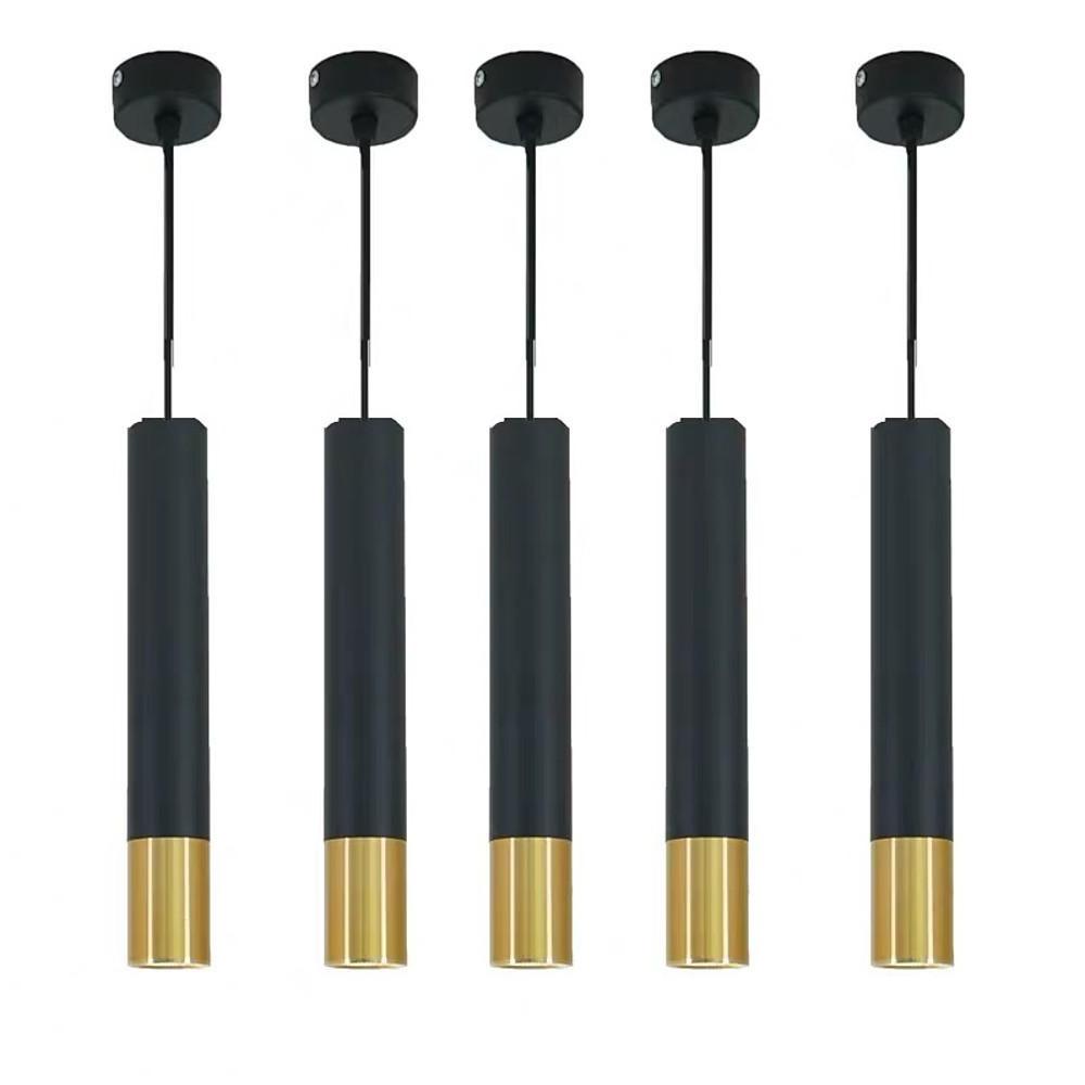 Modern Black and Gold Cylinder LED Pendant Light for Kitchen Island and Dining Room