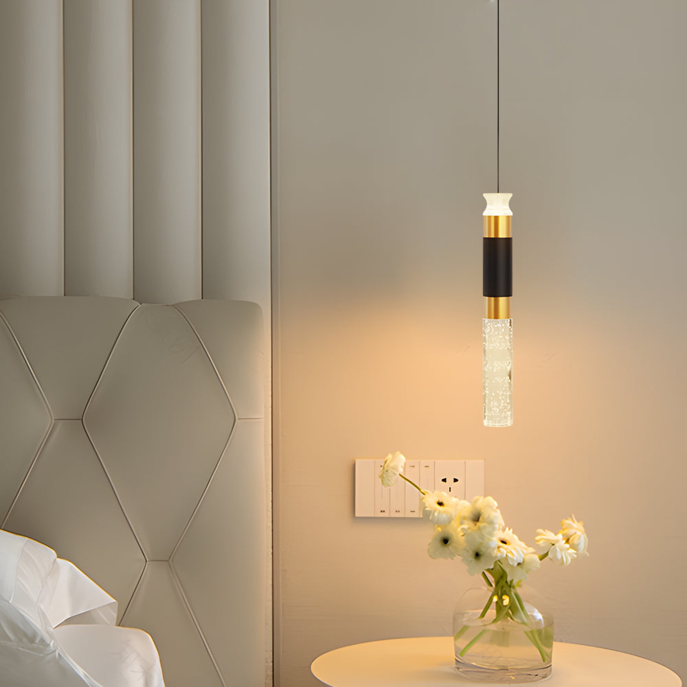 Modern Black and Gold Cylinder LED Pendant Light Three Step Dimming Hanging Lamp for Bedroom and Kitchen