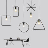 Modern Black and Gold Geometric Pendant Light Rounded Square Metal Hanging Fixture