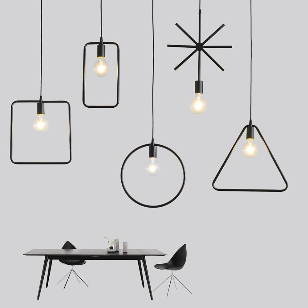 Modern Black and Gold Geometric Pendant Light Rounded Square Metal Hanging Fixture
