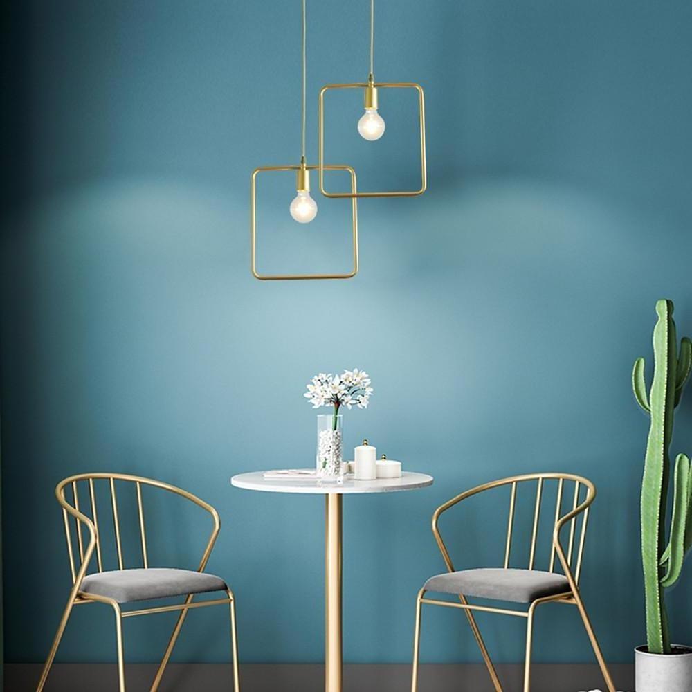 Modern Black and Gold Geometric Pendant Light Rounded Square Metal Hanging Fixture