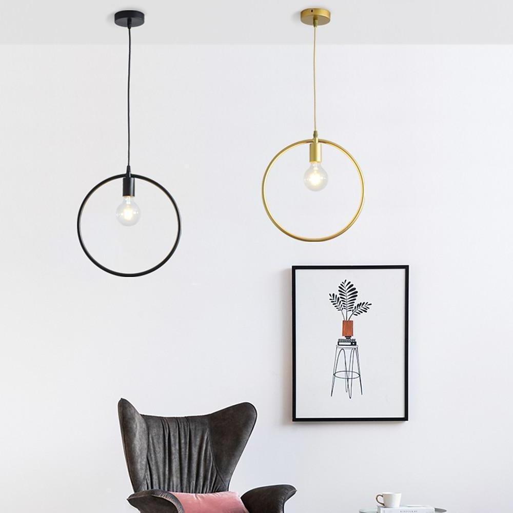 Modern Black and Gold Geometric Pendant Light Rounded Square Metal Hanging Fixture