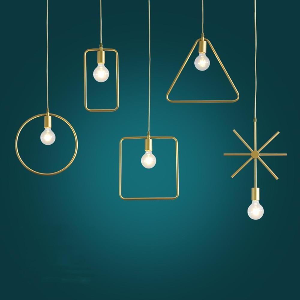 Modern Black and Gold Geometric Pendant Light Rounded Square Metal Hanging Fixture