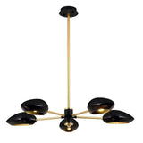Modern Black and Gold Sputnik Chandelier 5 Light Mid Century Modern Pendant Lighting Fixture