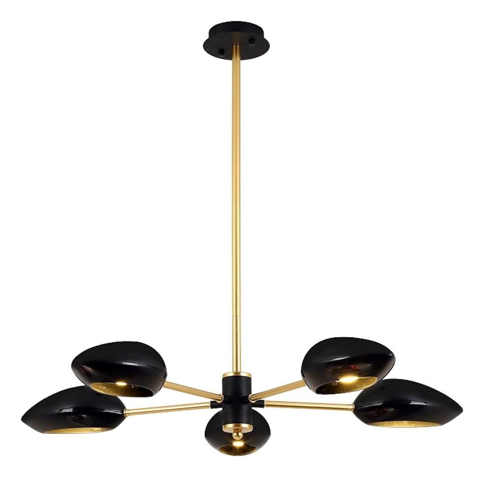 Modern Black and Gold Sputnik Chandelier 5 Light Mid Century Modern Pendant Lighting Fixture